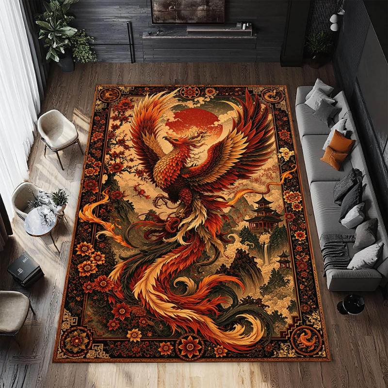 Golden Dragon Vintage Floral Frame print Carpet,Bedside Bedroom,Studio,Sofa Living Room Mat,Welcome Rug,Washable rug,Surprise