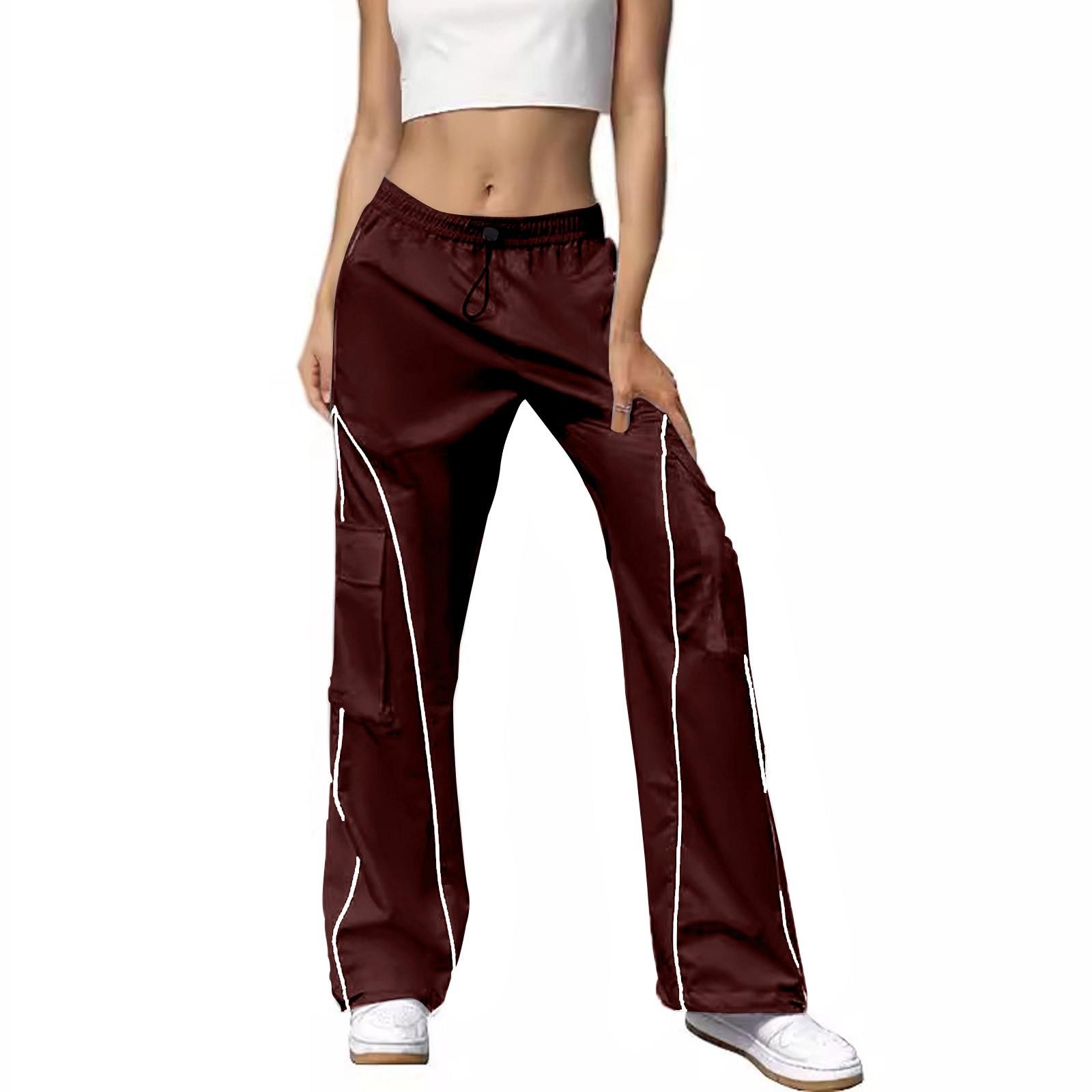 

Женские модные повседневные спортивные широкие брюки для бега с несколькими карманами XL винный
