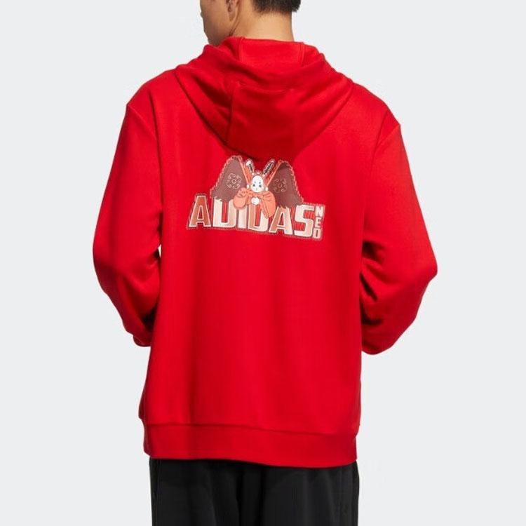 Adidas Neo Pure Color Logo Print Pulovr s kapucí Dlouhý rukáv Pánské topy Červená IQ1589