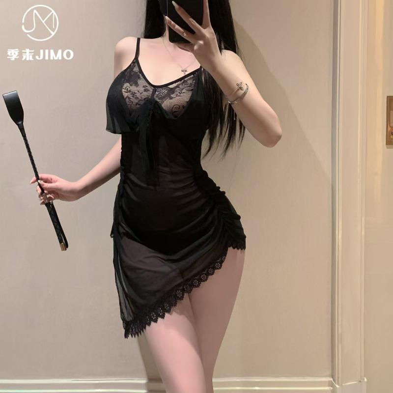 Sexy lingerie end of season sexy backless perspective suspender mesh pure desire temptation strap bow