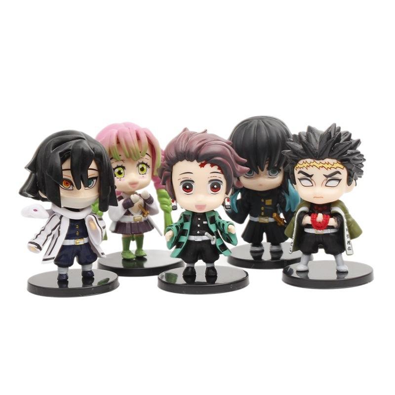 10pcs/set Anime Kamado Tanjirou Q Version Tomioka Giyuu Kyoujurou Sitting Model Muichirou Kanroji Figure Toy