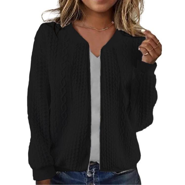 2026 Autumn Winter Women Fashion Solid Color Zipper Pilot Jacket Casual Long Sleeve Sweater Coat Outerwear