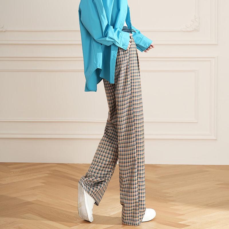 Women's High-Waisted Plaid Wide-Leg Casual Trousers