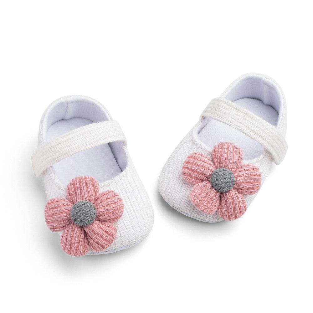 Baby First Walkers Woolen Knitting Cotton Flower Bow Princess Soft Bottom Baby Casual 0-3 M Old Newborn Indoor Shoes