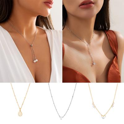 Temperament Imitation Pearl Star-shaped Fringed Necklace, Simple Pastoral Water Drop-shaped Pendant Necklace for Women