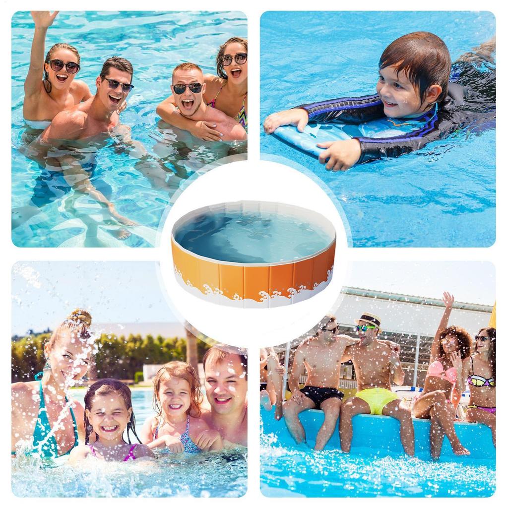Foldable Non-inflatable Swimming Pool Non-inflatable Ground Swimming Pool Swim Tool with Space-Saving Nylon Design for Outdoor