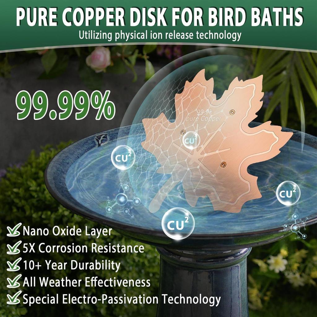 Copper Bird Bath Plate Birdbath Purification Disc with Triple-Point Support All-Season Birdbath Bowl Purifier Plate for Backyard