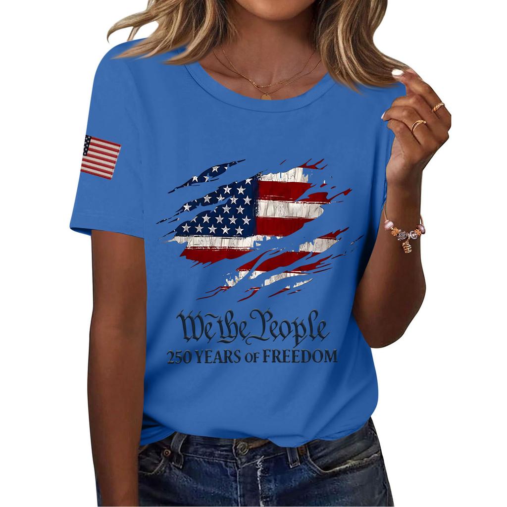 Moda feminina casual estampado manga curta gola redonda pulôver tops