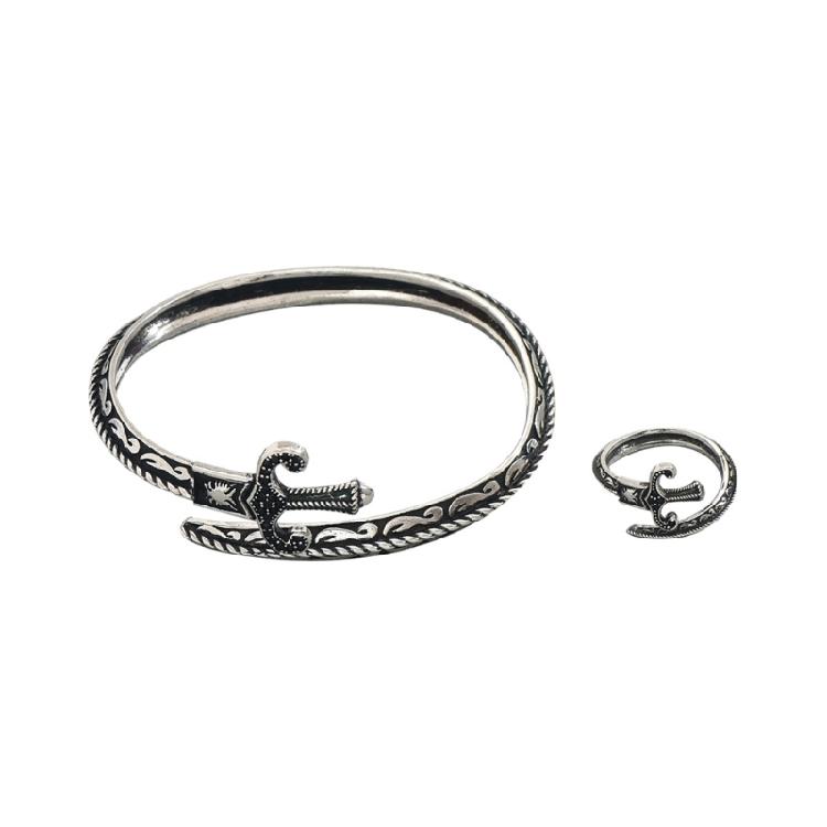 

Matching Swords Shaped Ring Bracelet Pair Adjustable Openable Structure Alloy Jewelry Set Vintage Accessories 1