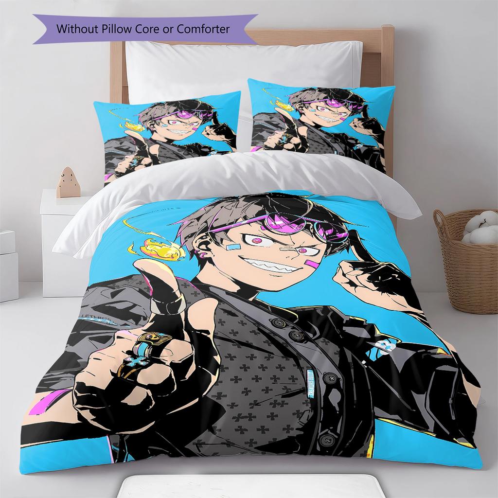 Fire Force  Pattern Bedding,Quilt Set Quilt Cover Pillowcase Home Birthday Gift (1 * Duvet Cover + 2 * Pillowcase, Without Core)