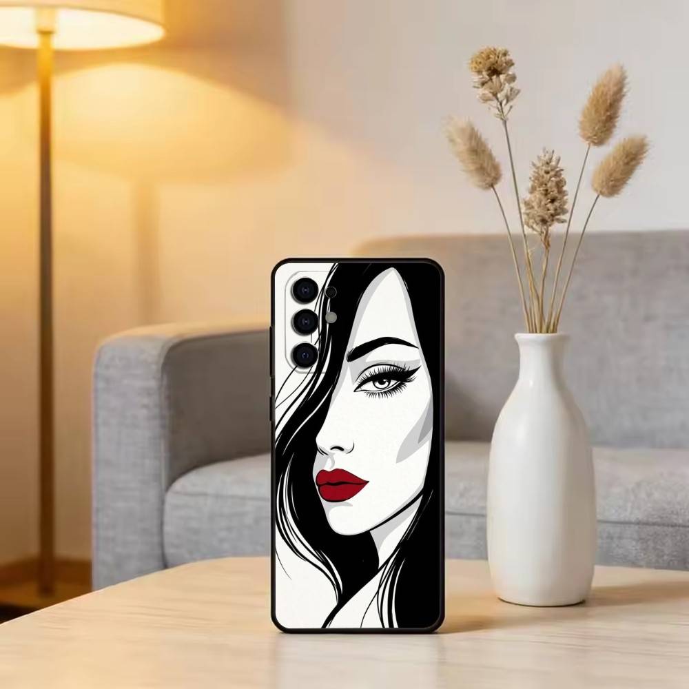 Line art Phone Case For Samsung S25,S24,S21,S22,S23,S30,Ultra,S20,Plus,Fe,Soft Silicone Black Cover