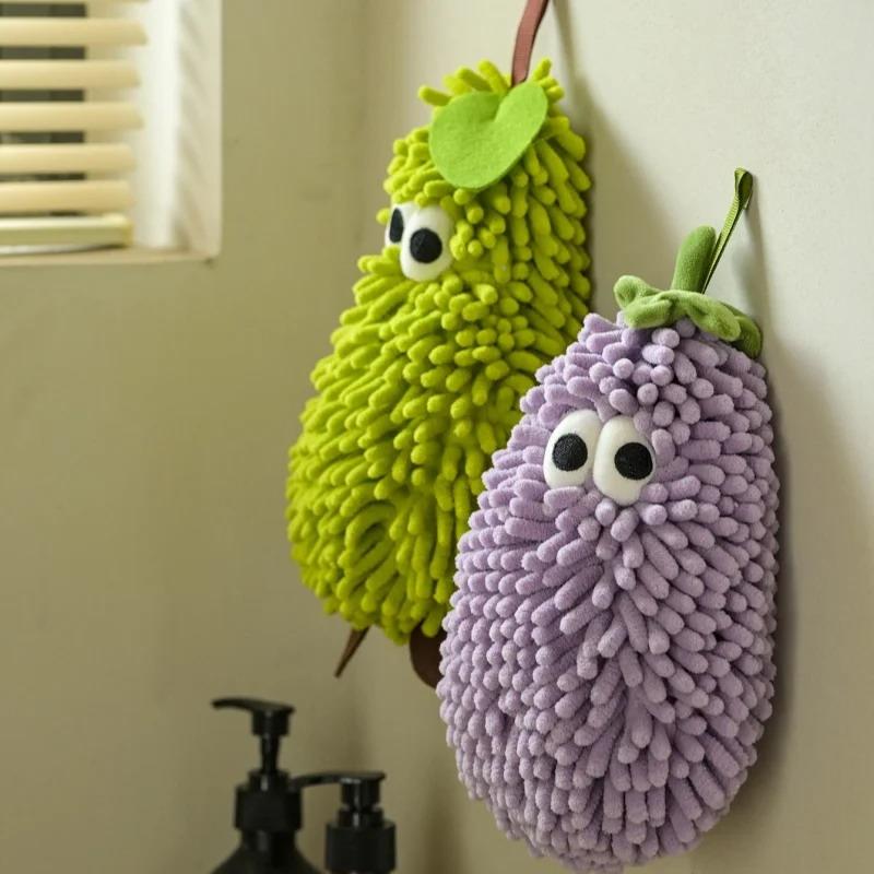 Handtuch für Küche und Bad Bananen-/Erdbeerförmiger Hängewaschlappen Chenille-Tücher Weiches Saugfähiges Handtuch