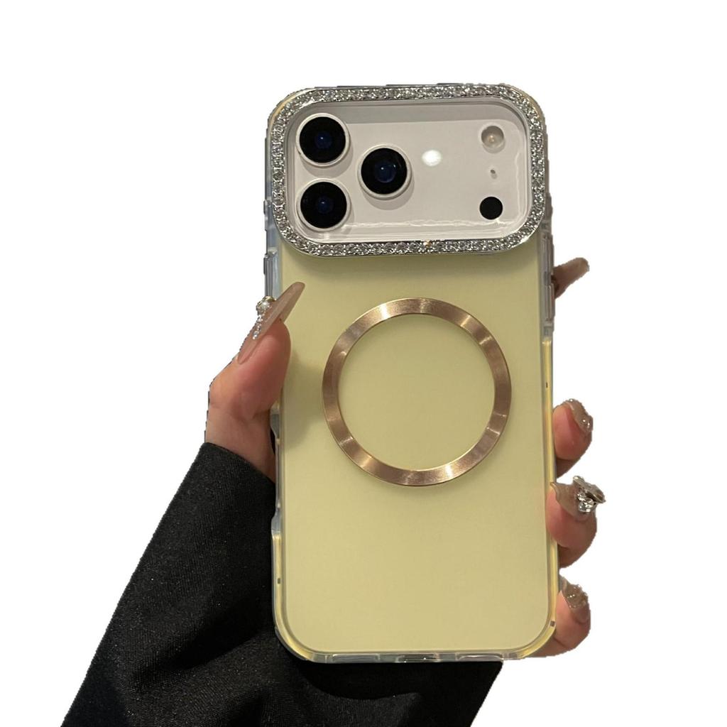 Frosted Magnetic iPhone Case with Rounded Edges and Diamond Inlay for Apple Pro Max Series
