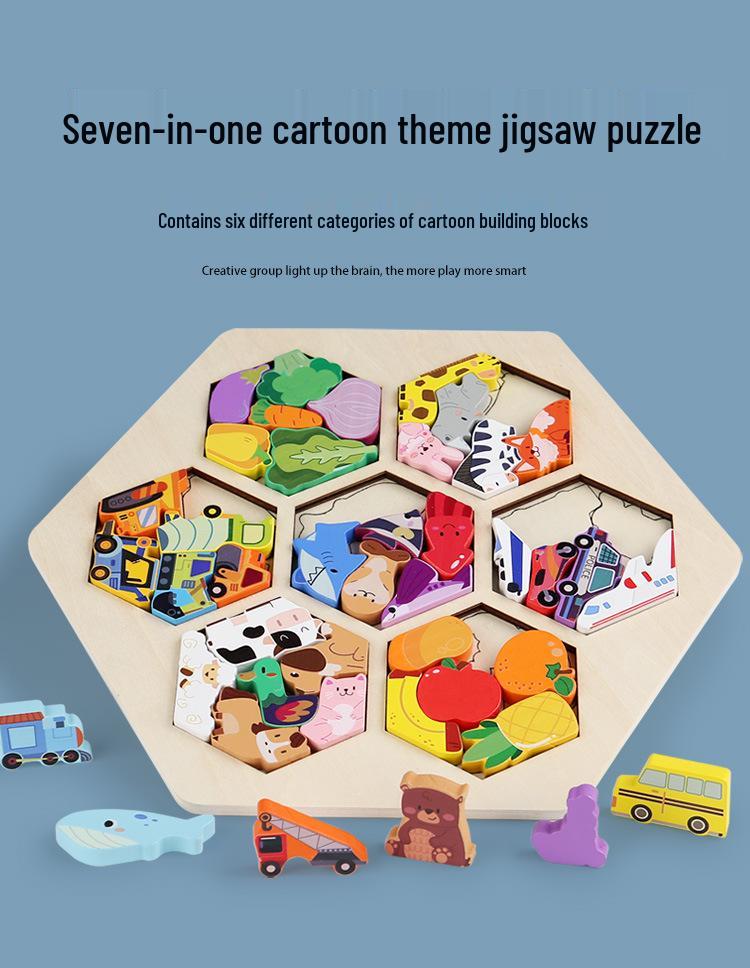 3D Animal & Fruit Theme Puzzle Blocks for Early Education - Creative Jigsaw for Kindergarten & Baby Learning