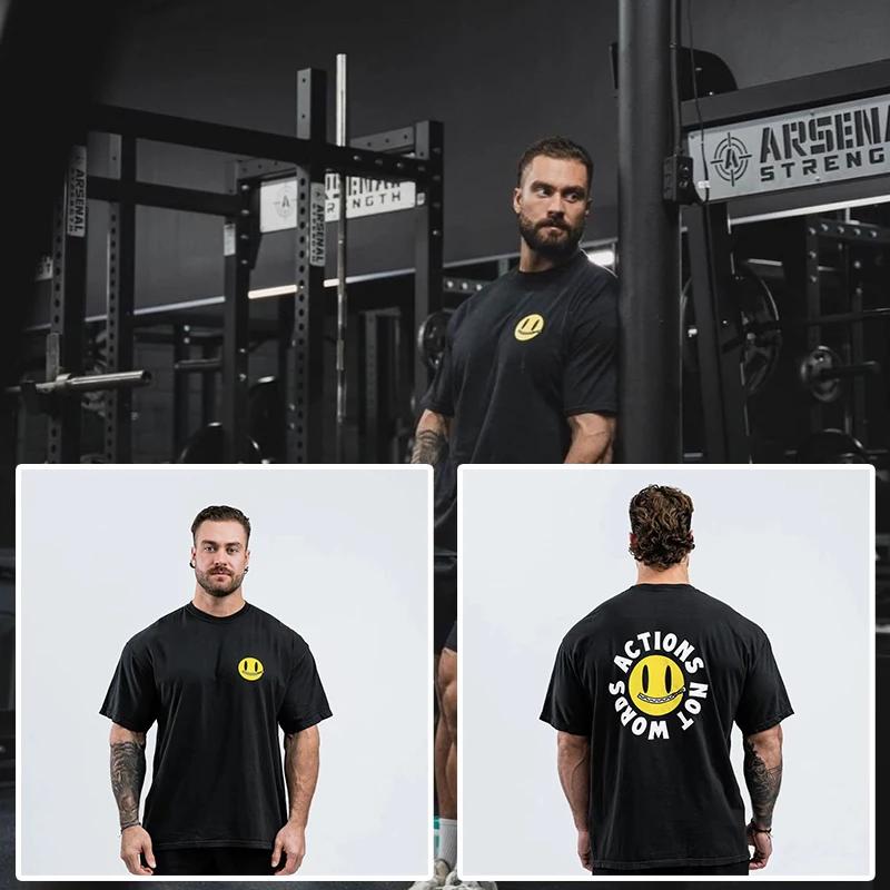 2025 vysoce kvalitní nové fitness tričko do posilovny volné nadměrné bavlněné pánské s krátkým rukávem fitness tričko letní tréninkové běžecké top