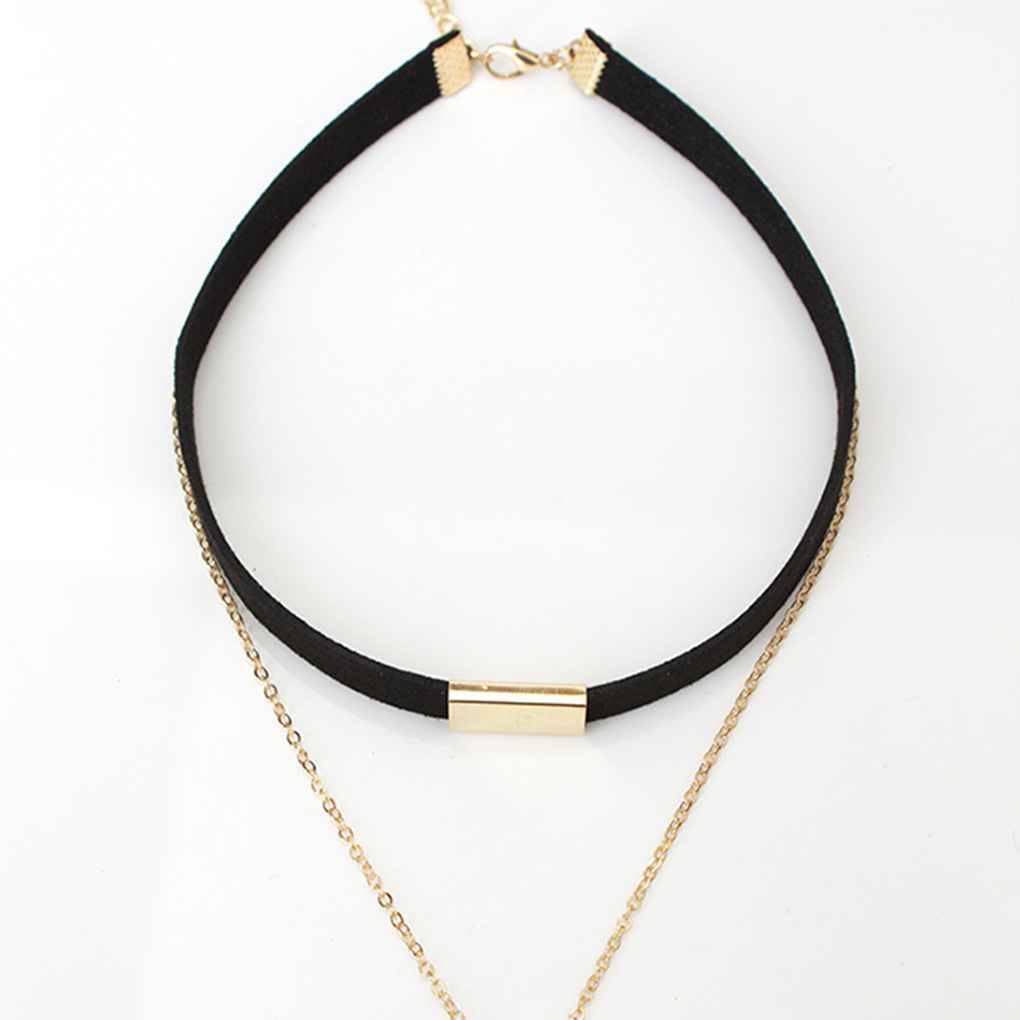 Fashion Choker Chain Strip Necklace Women Girls Double Chain Pendant Collar