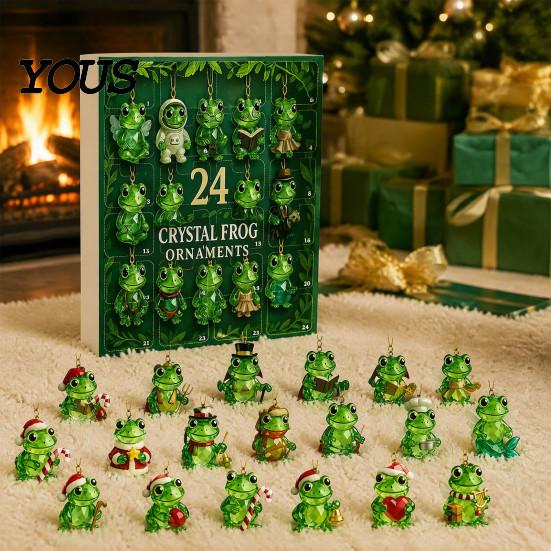 Festive Party Favors for Friends Faux Crystal Frog Advent Calendar 2026, 24 Days Christmas Countdown with Holiday Surprise Gifts Animal Ornament,