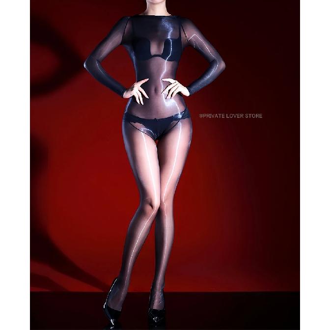 Sexy Oil Shiny Jumpsuits Women Body Stockings Glossy Onesie Open Crotch Pantyhose Erotic Lingerie Smooth Bodysuit Night Clubwear