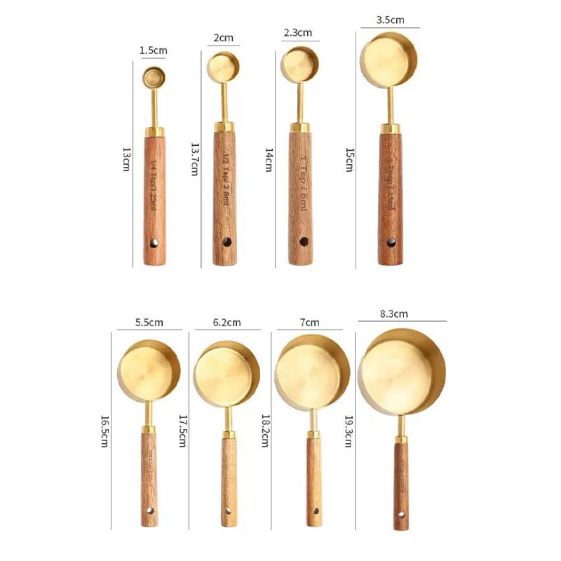 Stainless Steel Measuring Spoon Set Wooden Handle Spoons with Scale 8pcs Coffee Measuring Spoon Set Bartending Scale Accessories