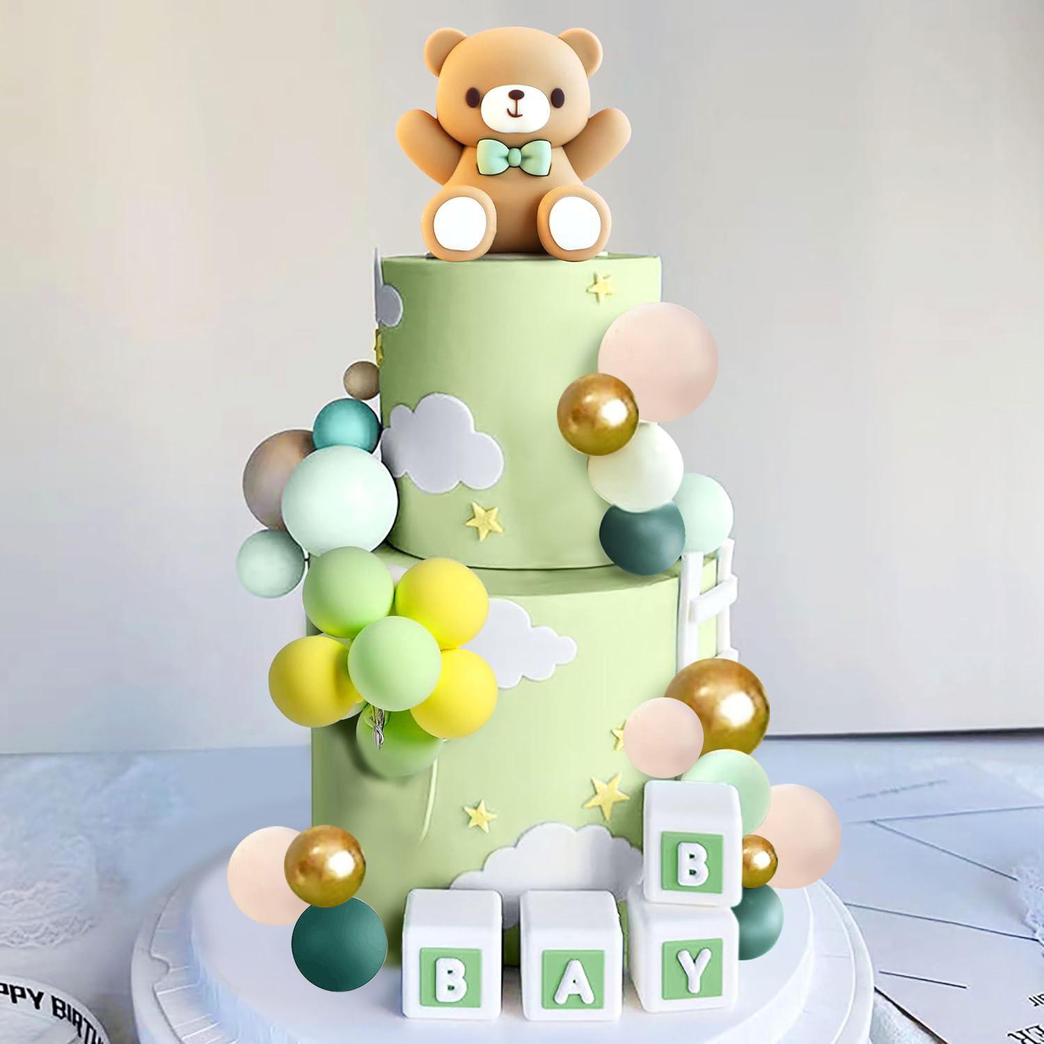 

Топпер для торта в виде шара, топпер для торта в виде медведя, украшения для торта на детский праздник с милым медведем, зеленая надпись BABY для топпера на торт на детский праздник