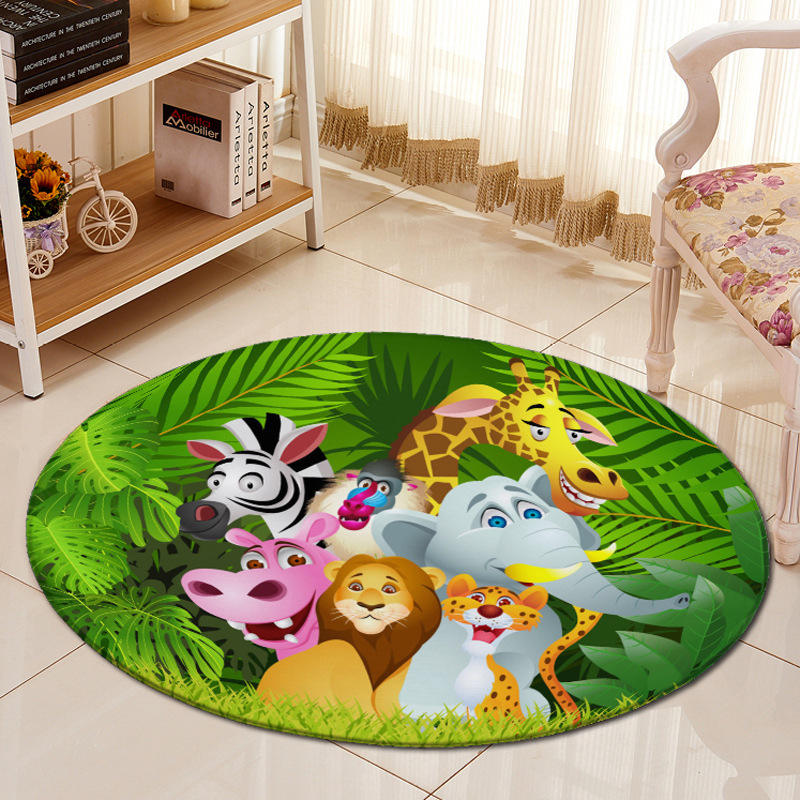 3D Jungle Animals Living Room Area Rug Kids Room Decor Round Carpet Cartoon Children Baby Play Rug Anti-slip Chair Mat Bath Mat