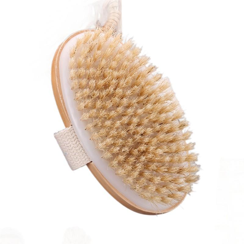 Natural Bristle Body Brush Exfoliation Massage - Palm-Sized Handheld Shower Scrubber Dry Brushing Bath Use
