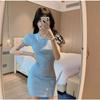 Sweet Summer Polo Collar Knit Dress: Slimming Short Sleeve Hip-Hugging Style