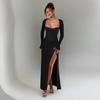 European and American style new long-sleeved lace splicing dress fashionable and sexy slim-fitting long dress temperament split dress