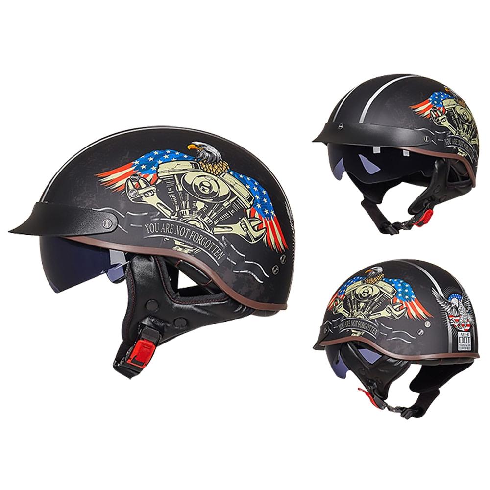 Retro Helmets For Motorcycle Capacete De Moto Helmet Vintage Street Touring Scooter Half Helmet Built In Visor DOT Certification