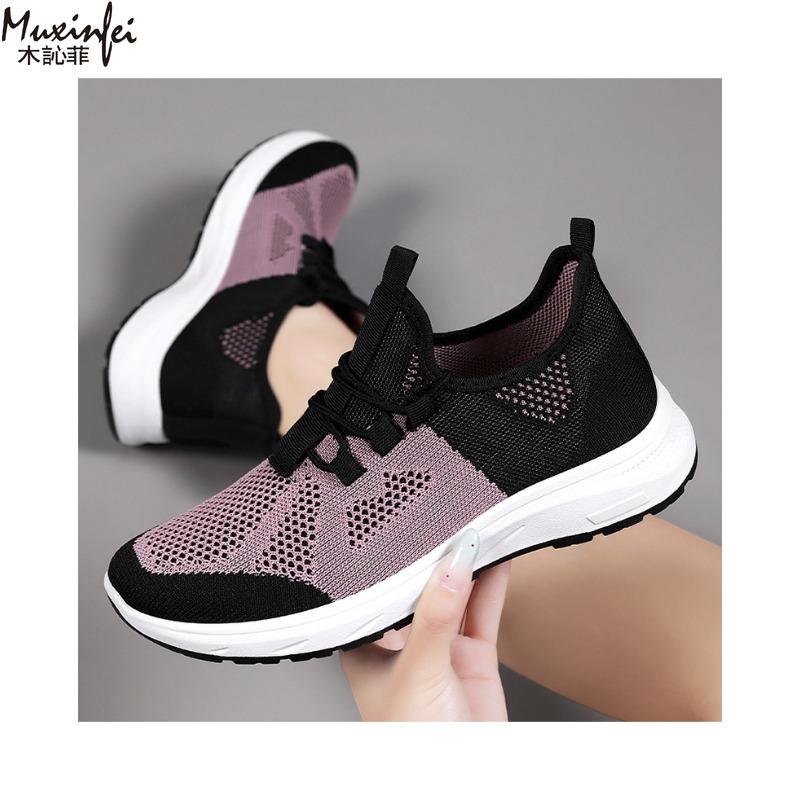 Women's Summer New Breathable Single Shoes Edition Mesh Shoes Knitted Soft Soled Running Fashionable Versatile Sports Shoes