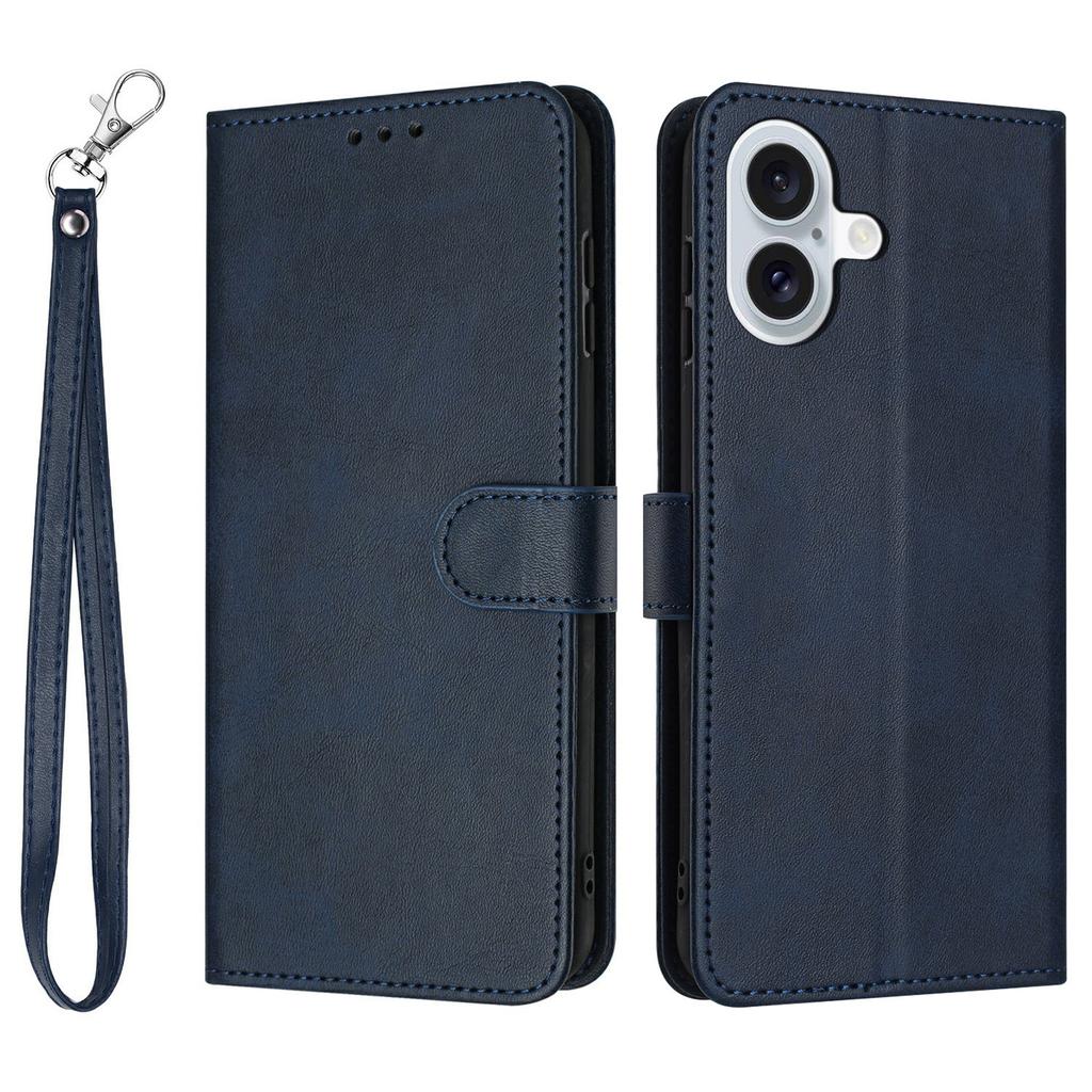 Für iPhone 17 Hülle Flip Ständer Kalbsleder Textur PU Leder Brieftasche Handyhülle mit Riemen