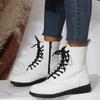 European American Leather Boots 2024 Spring Autumn New Collection Solid Color Large Size Simple Slope Heel Sports Women's Boots