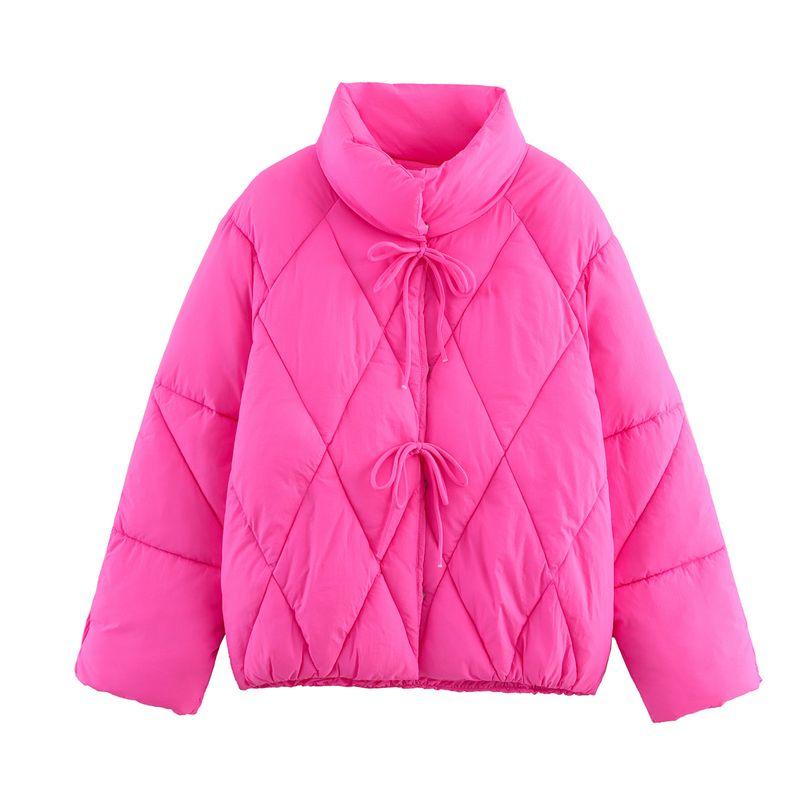 

Zbzr Autumn New Women clothes Western Style Fashion Temperament Strap Diamond Plaid Hand Plug Cotton Cotton-padded jacket Outerwear Rose Red XL