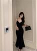 Rich Daughter Black Lace Suspender Dress Women's French High-end Temperament Slim and Thin Hip-wrapped Long Skirt