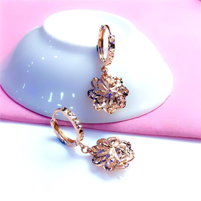 Purple Gold Hollow Shiny Flower Earrings Rose Gold Plated Exquisite Fashion Trend Earrings