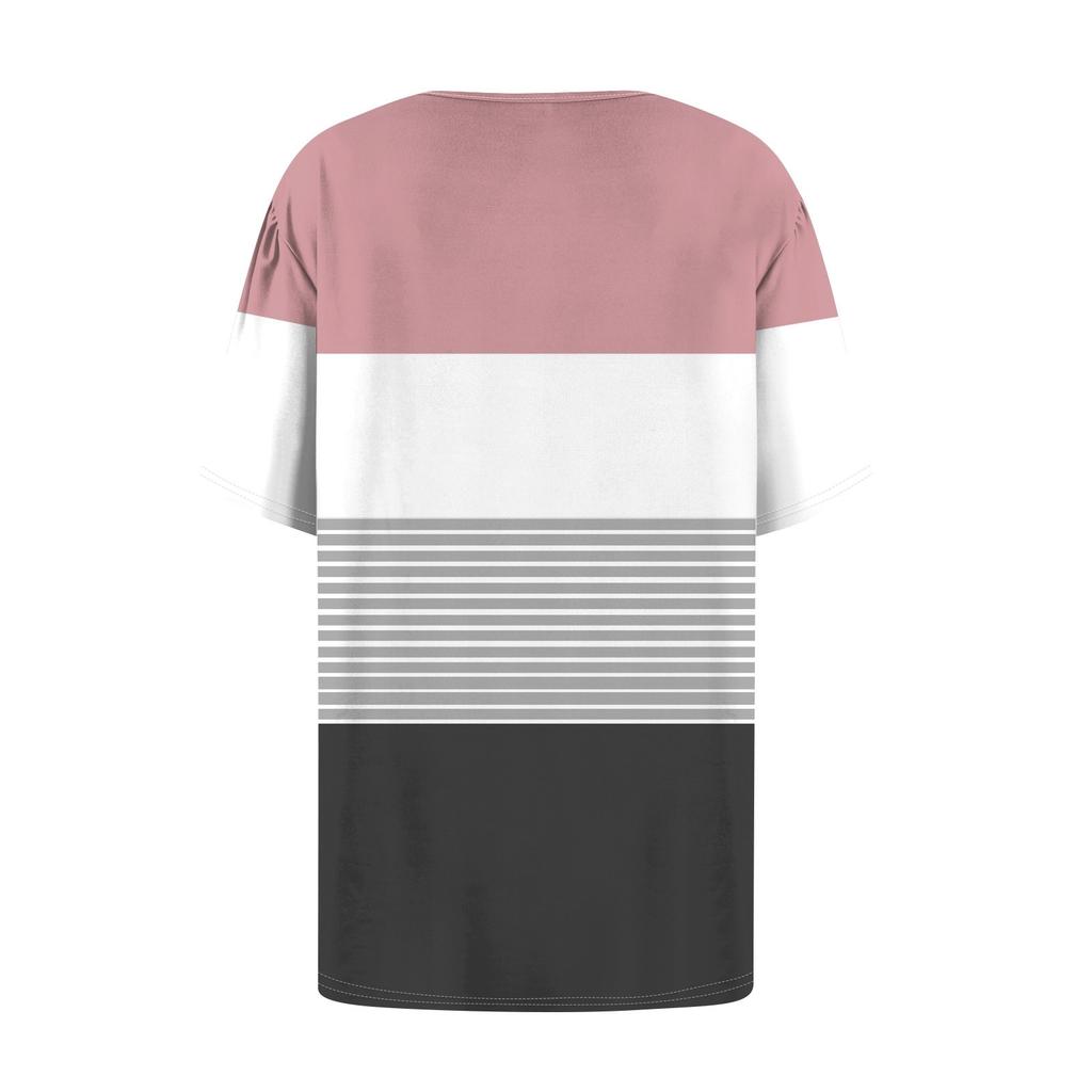 Top Pullover da Donna alla Moda Casual a Maniche Corte con Stampa a Bottoni e Girocollo