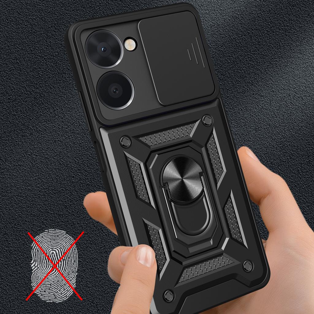 For Realme C33 2023 4G/C33 4G Sliding Camera Design Phone Case PC+TPU Kickstand Protective Cover