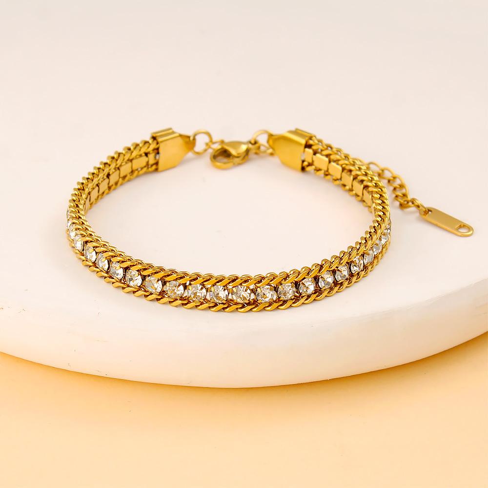 Stainless Steel Colored Zircon Bracelet, Light Luxury Elegant Bangle, Niche Personalized Tennis Chain Jewelry