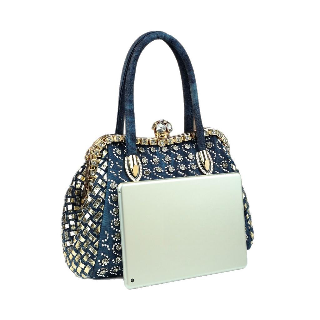 Fashion Commuter Denim Hand-Held Women'S Bag Trend Diamond-Encrusted Women'S Shoulder Messenger Bag Clip Bag