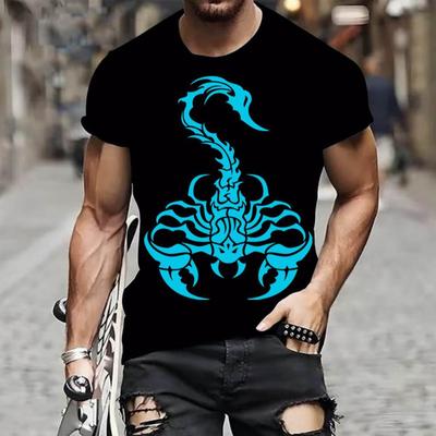 T-shirts d'été à col rond avec imprimé motif scorpion 3D, à la mode et décontractés à manches courtes pour hommes