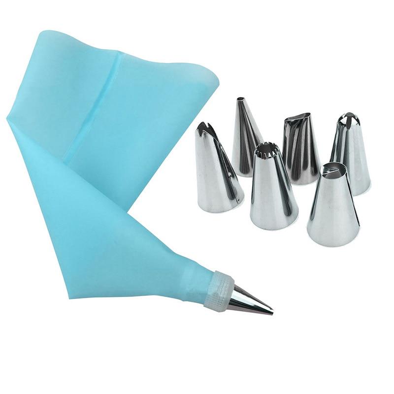 8Pcs/Set Cake Decorating Tools 6 Stainless Steel Nozzle + Silicone Pastry Bag DIY Tips Set