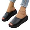 2025 Summer New Large Size Fish Mouth Wedge Slippers Rubber Platform Leather Casual Women's Shoes Size 44