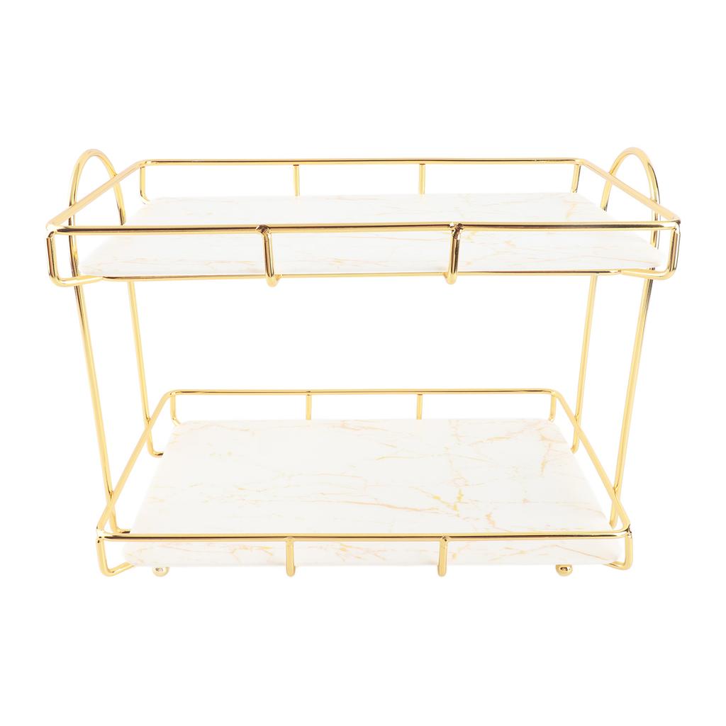 Bathroom Storage Rack Gold White 2 Tier Makeup Shelf Humanized Structure Anti Slip Counter Organizer