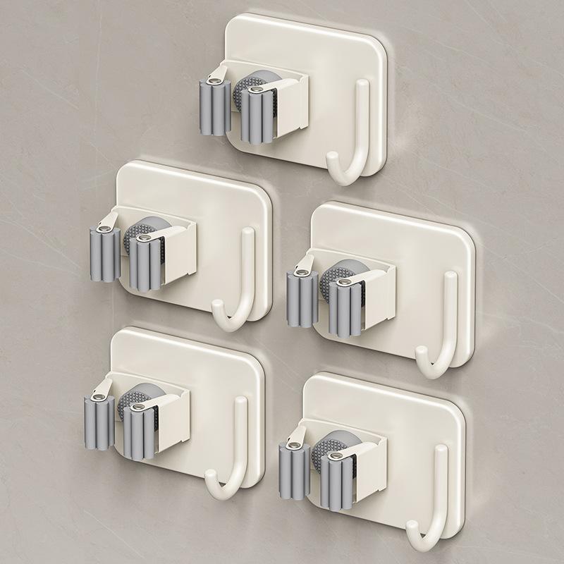 Mop Wall Hanging Clip Hook No Punching Hanging Broom Mop Rack Bathroom Toilet Door Storage Fixed Shelf