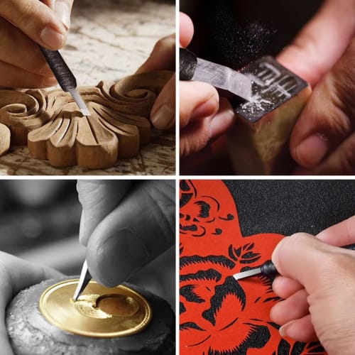 zmart Professional 10-Piece Tungsten Steel Stone Carving Kit, Hand Tool Set with Chisels, Wood Carving Cutting Blades, Stone Engraving Chisels, Carvin