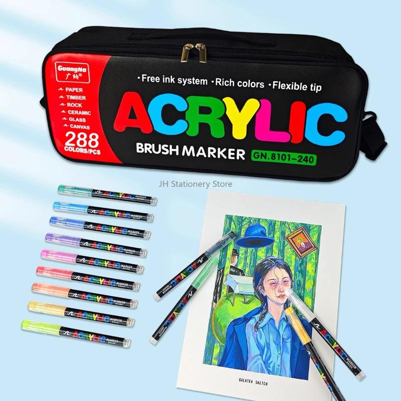 GuangNa 360/168 Colors Set Acrylic Paint Markers Brush Tip Paint For Rock Painting Festival Gift DIY Art Pens School Stationery