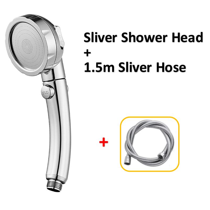 3 Modes Pressurized Shower Head Sliver High Pressure Rainfall  Bathroom Handheld Showerhead Set with Hose and Holder Accessories