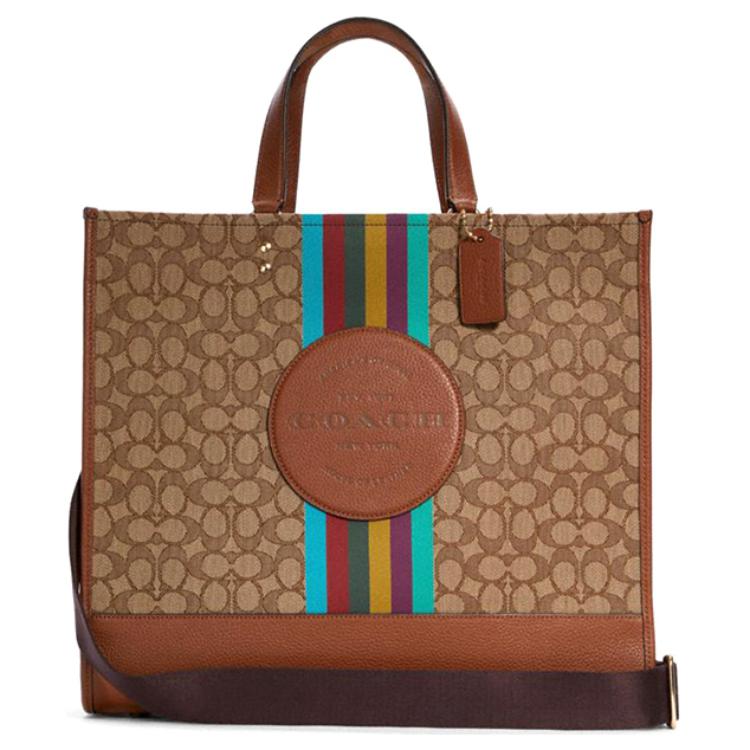 

Coach Dempsey 40 Monogram Business Casual Color Block Jacquard Leather Tote Bag Shopping Commuter Crossbody Handbag Large Women Tote C5793-IMT1O Basic Set (Bag+Dust Bag)