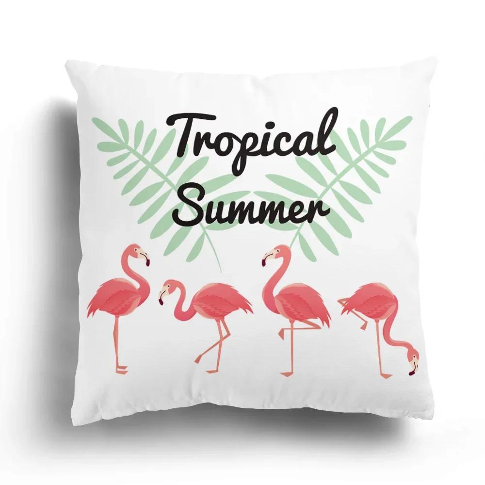 Tropical Plant Flamingo Print Pattern Cushion Cover for Home Living Room Sofa Decoration Waist  Pillowcase