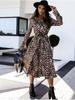 Herbst Winter Langarm V-Ausschnitt Mode Print Langes Kleid Bequem Leicht Hohe Wiedererkennung Elegant Schlankmachend Schmeichelhafte Passform